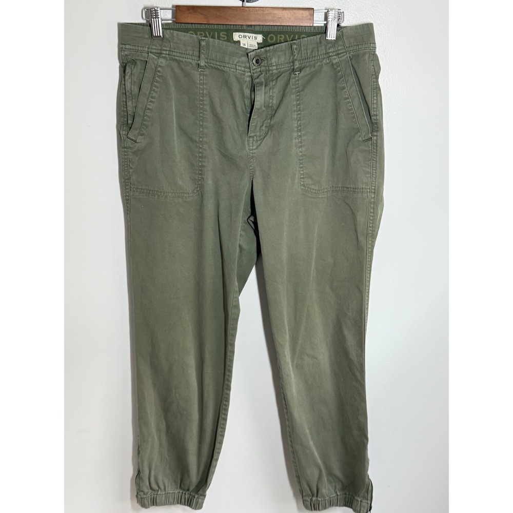 Orvis Womens Olive Green Utility Jogger Pants Size 14 Cotton Blend Cargo Hike